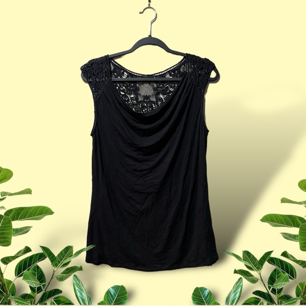 Jessica Black Sleeveless Top with Crocheted Accents